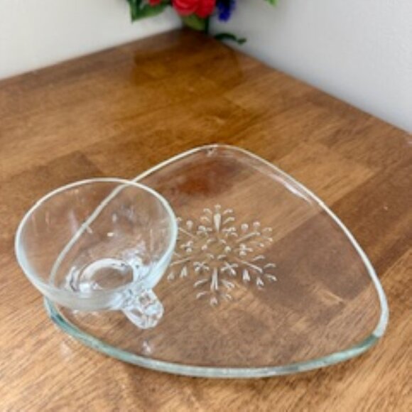 Vintage Indiana Glass Snowflake Smart Set Original Box 4 Snack Plates‎ and Cups - Picture 5 of 6